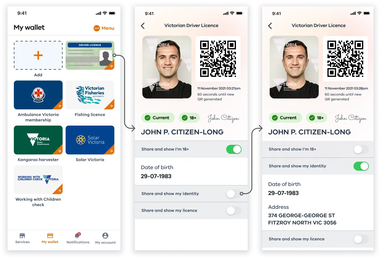 Direction 2: The QR code displayed directly on the primary licence screen for immediate access.